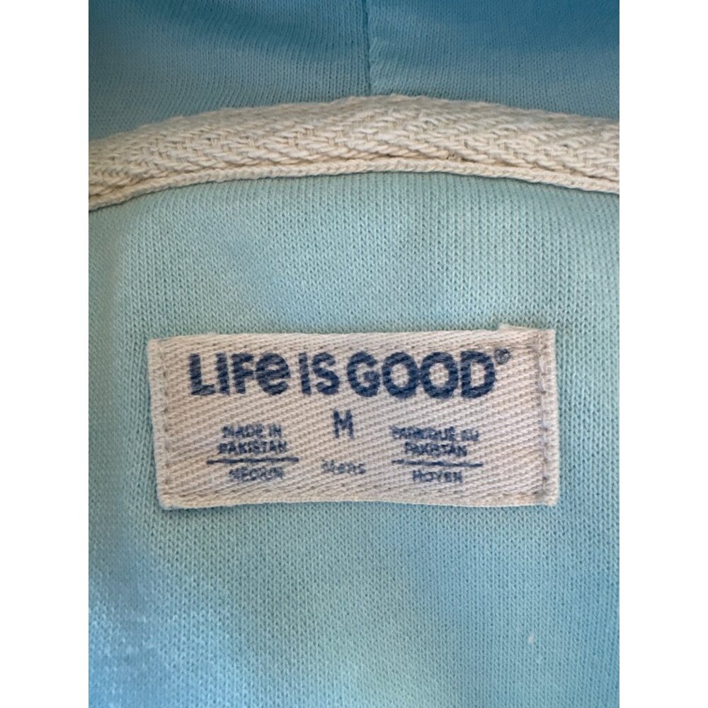 Life Is Good M Beach Blue Hoodie Sweatshirt Front Pocket & Fishing Graphic Lake - Picture 3 of 11